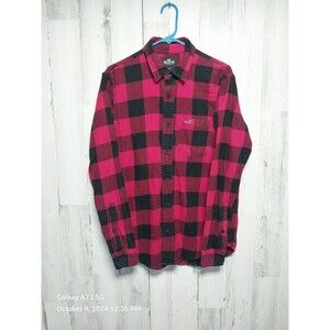Hollister Men’s Red Black Buffalo Plaid Cotton Flannel Shirt Long Sleeves Size M